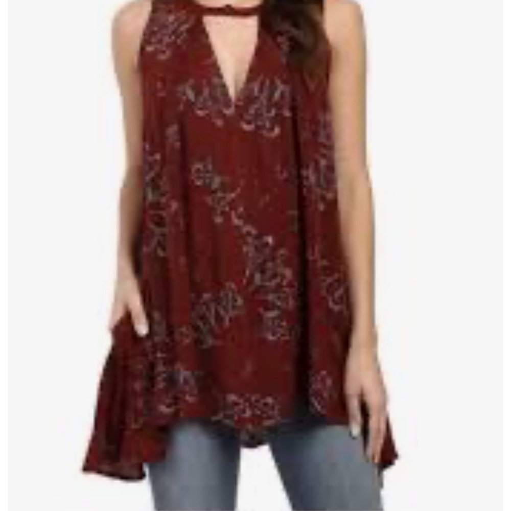 Free People “Tree Swing “ tunic dress in maroon/red wine floral print. - Picture 2 of 4